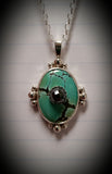 Hematite set on Genuine Turquoise Pendant with sterling silver chain