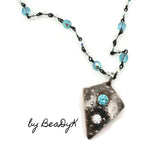 Original design by BeaDyK Sterling Silver Kite Shaped "Pillow" pendant with Cubic Zirconia's on a 22 inch Czech glass chain
