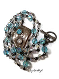 Original design by BeaDyK Sterling Silver Kite Shaped "Pillow" pendant with Cubic Zirconia's on a 22 inch Czech glass chain
