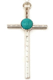 Sterling Silver Stamped Cross with Turquoise Pendant on sterling rolo chain
