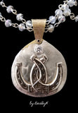 Lucky Horseshoe Concho Pendant with Cubic Zirconia on brass back plate on crystal chain