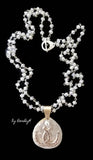 Lucky Horseshoe Concho Pendant with Cubic Zirconia on brass back plate on crystal chain