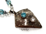 Original design by BeaDyK Sterling Silver Kite Shaped "Pillow" pendant with Cubic Zirconia's on a 22 inch Czech glass chain