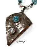 Original design by BeaDyK Sterling Silver Kite Shaped "Pillow" pendant with Cubic Zirconia's on a 22 inch Czech glass chain