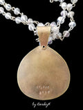 Lucky Horseshoe Concho Pendant with Cubic Zirconia on brass back plate on crystal chain